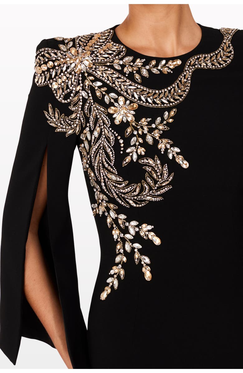 Jenny Packham Precious Floral-Embellished Slit-sleeve Maxi Dress, Alternate, color, Liquorice