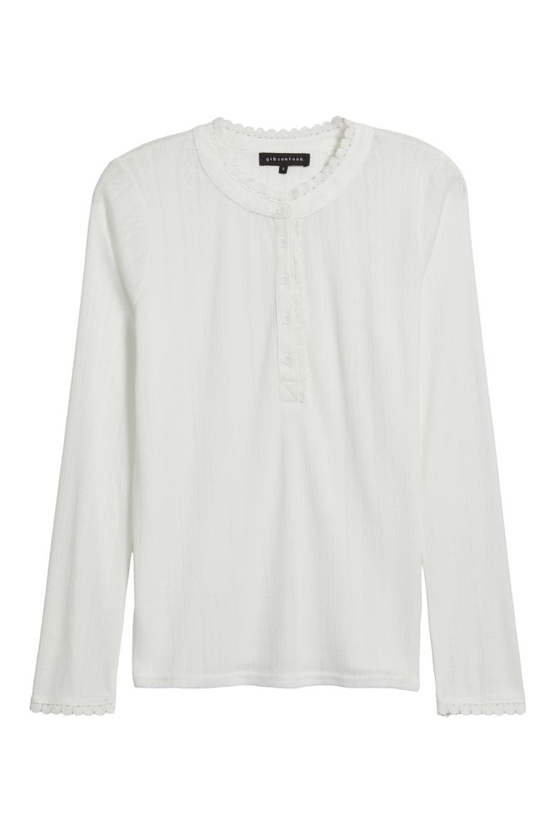 Ava Lace Henley Top, Alternate, color, WHITE