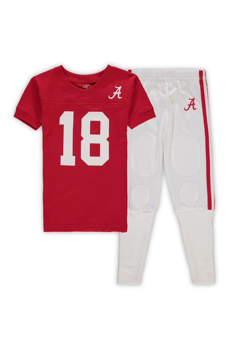 Preschool Wes & Willy Crimson Alabama Crimson Tide Football V-Neck T-Shirt and Pants Sleep Set, Main, color, Crimson