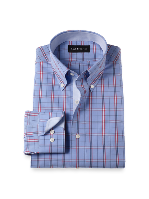 Cotton Buttondown Collar Poplin Tailored Contrast Trim Button Cuff Long Sleeve