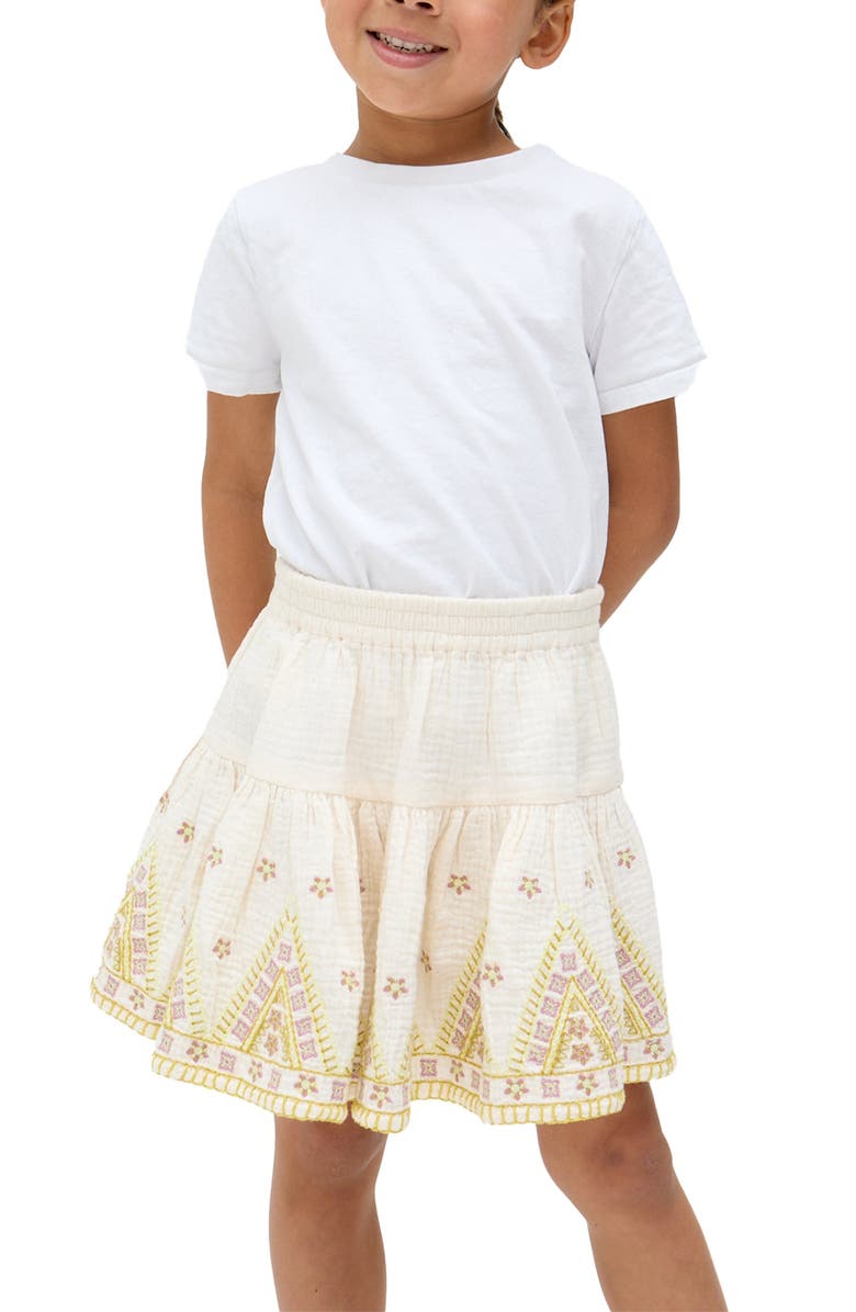 Raffya Kids Staranisse Tiered All Over Embroidered Skirt, Main, color, Ecru