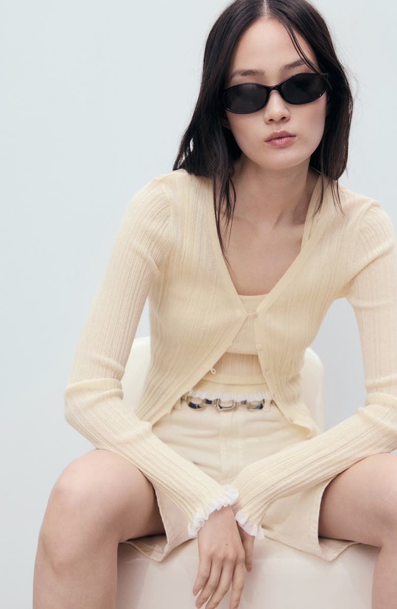 MANGO Contrast Trim Cardigan, Alternate, color, Ecru