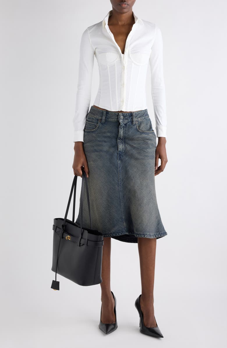 Balenciaga Corseted Stretch Poplin Button-Up Shirt, Alternate, color, 9000 White