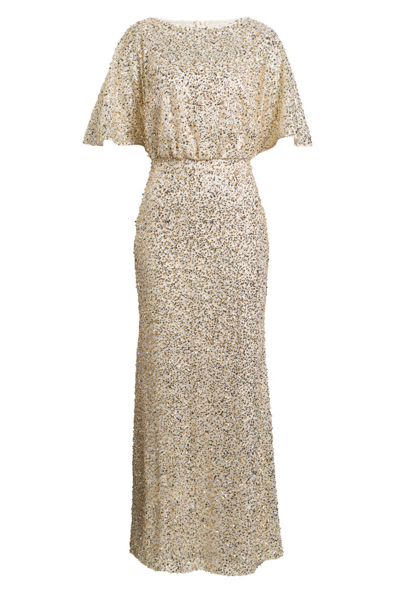 Beaded Blouson Gown, Alternate, color, GOLD