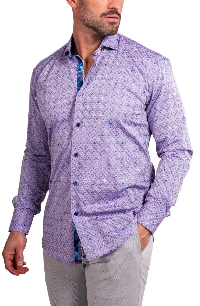Maceoo Einstein Ascension0057 Purple Patterned Cotton Button-Up Shirt, Alternate, color, Purple