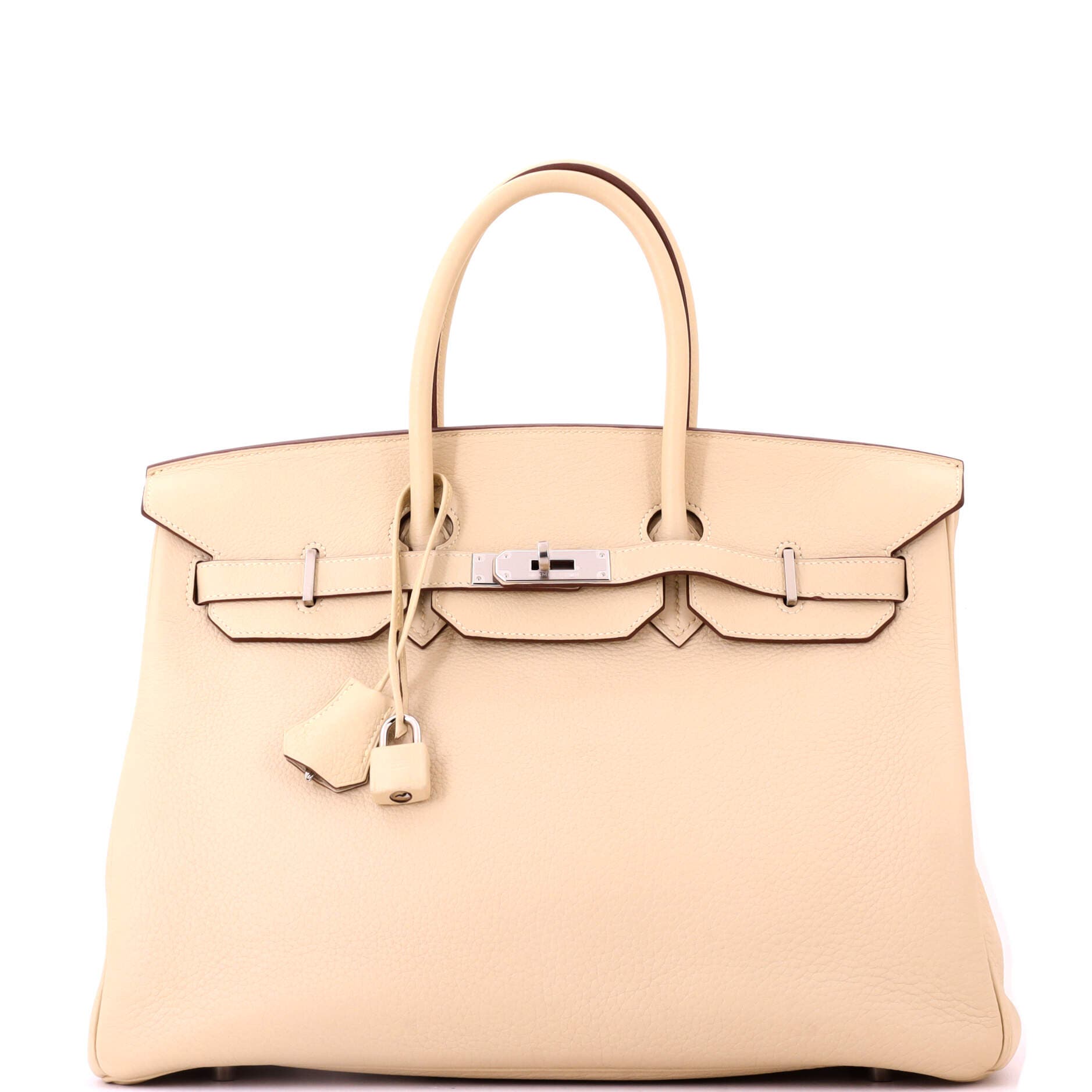 Pre-Owned Hermes Birkin Handbag Light Clemence with Palladium Hardware 35, Main, color, Parchemin