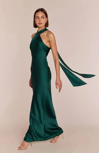 Roma Dress in Rose Pink Satin Halterneck Maxi Bridesmaid Dress - Rewritten London Roma Dress in Rose Pink Satin Halterneck Maxi Bridesmaid Dress - Rewritten London