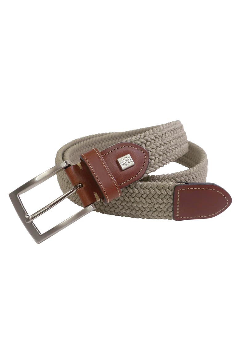 Stretch Braid with Full Grain Leather Tips, Main, color, Khaki