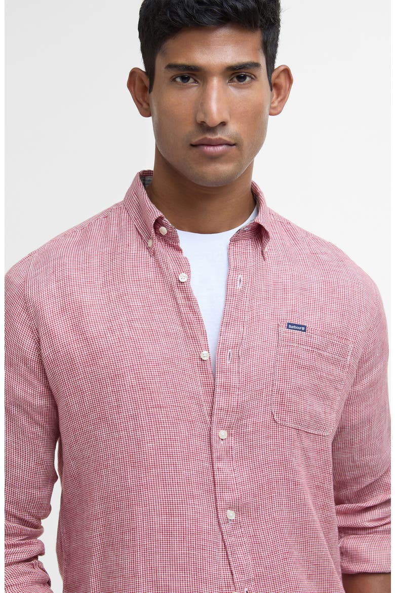 Linton Regular Fit Microcheck Linen Button-Down Shirt, Alternate, color, RED SPICE