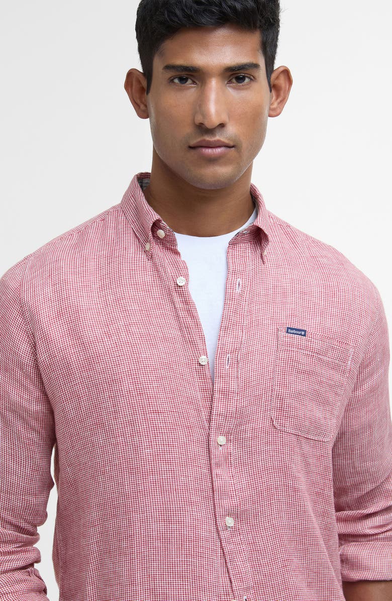 Barbour Linton Regular Fit Microcheck Linen Button-Down Shirt, Alternate, color,