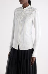 Chloé Ruffle Striped Silk Blend Shirt