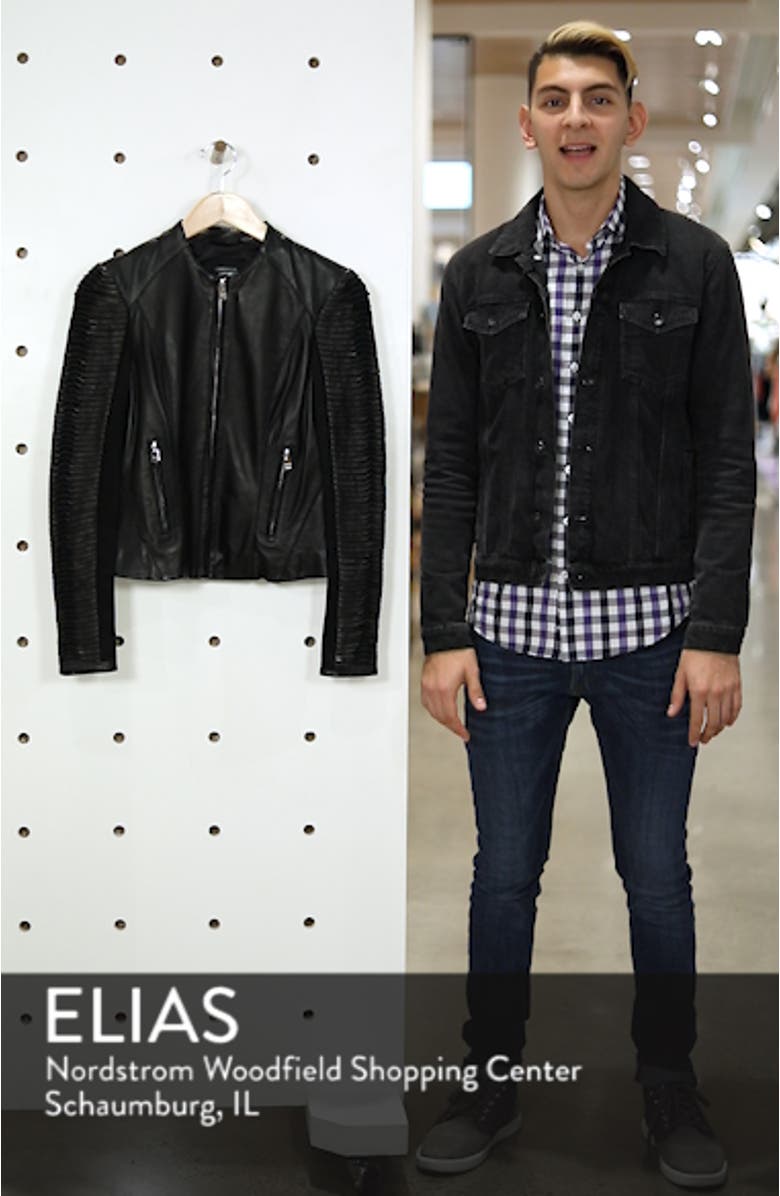 Collarless Pleated Sleeve Leather Jacket, sales video thumbnail