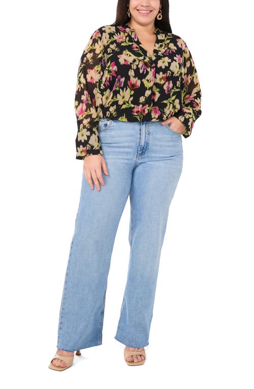 Shop Vince Camuto Floral Long Sleeve Top In Rich Black