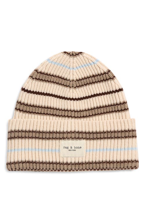 Rag & Bone Blake Stripe Wool Blend Rib Beanie In Multi