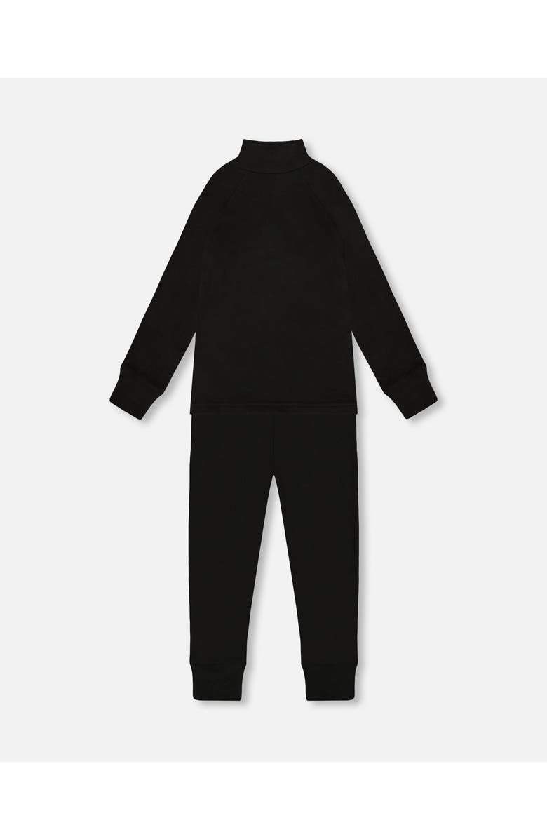 Deux par Deux Kids Gender Inclusive Two-Piece Thermal Underwear Set, Alternate, color, Black