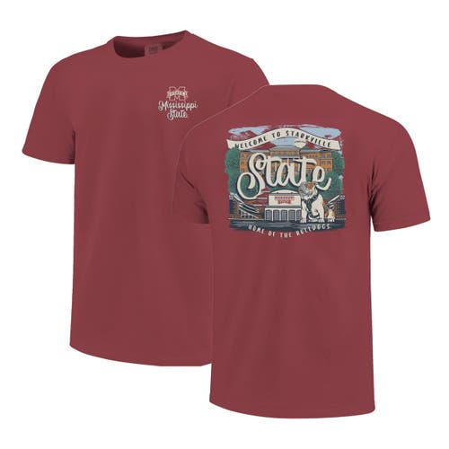 Image One Maroon Mississippi State Bulldogs Comfort Colors Campus Scene Drawing Script T-shirt