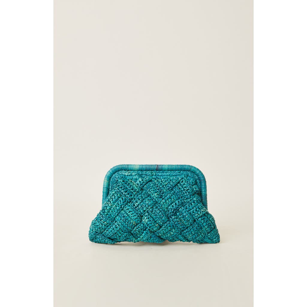 Btb Los Angeles Gigi Framed Woven Raffia Clutch Bag In Turquoise