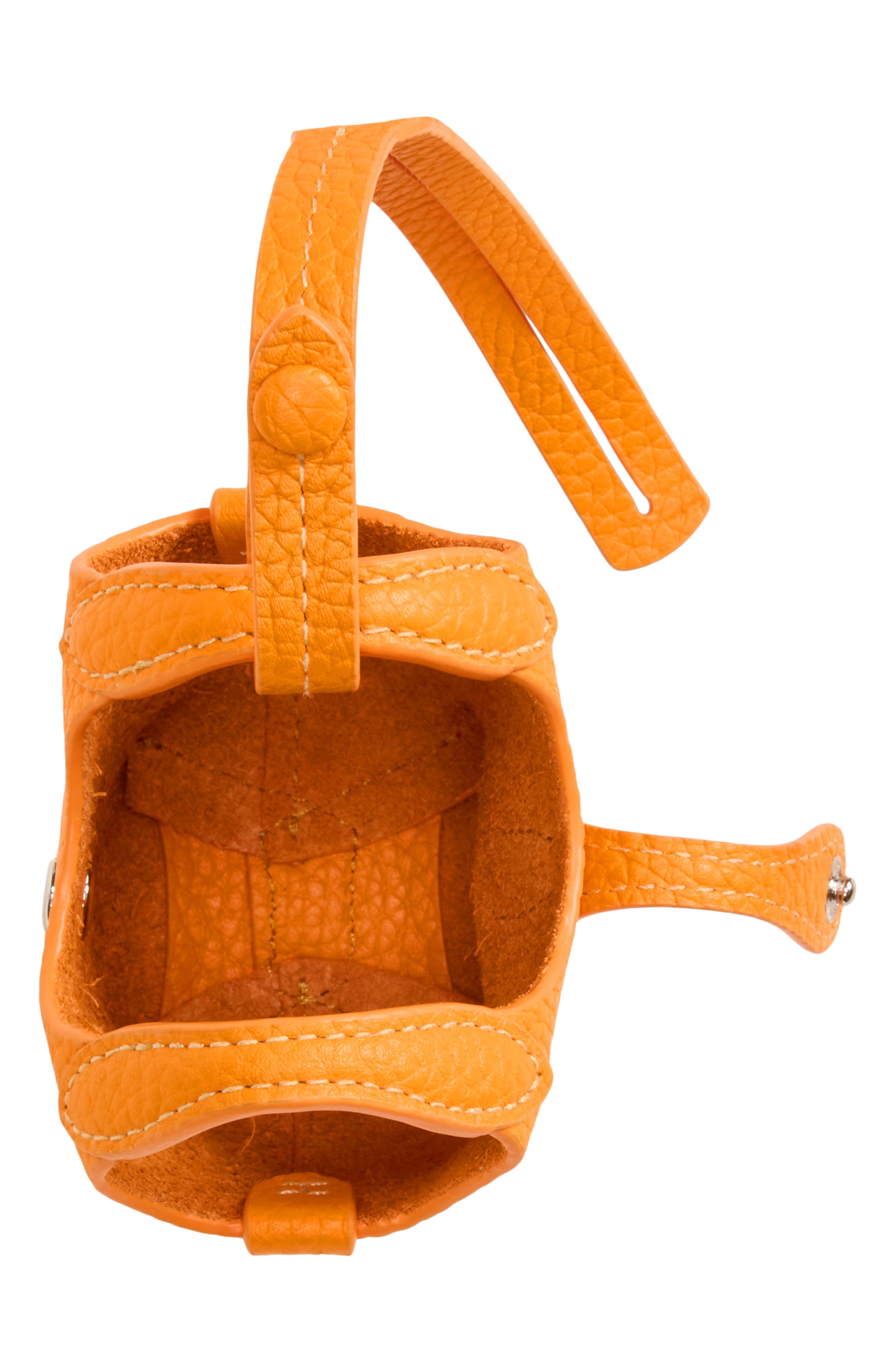 Pebbled Leather Mini Tote Bag Charm, Alternate, color, ORANGE PEEL