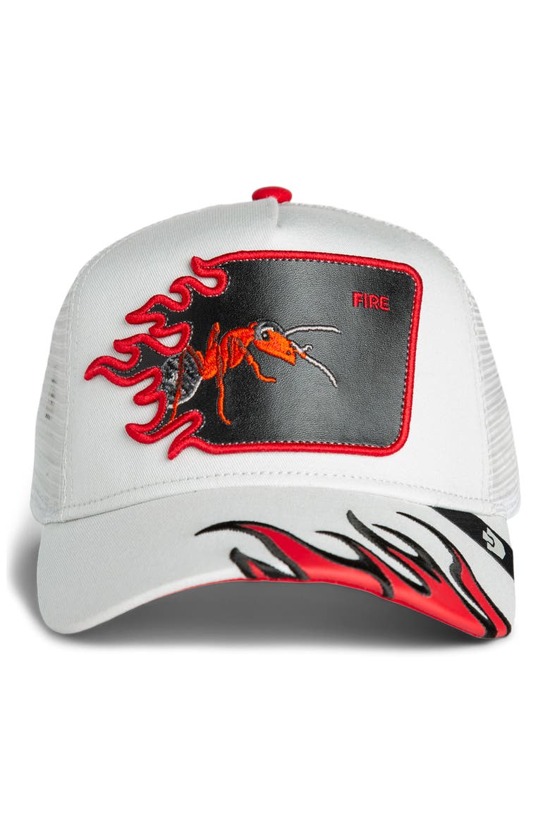 Fire Flames Embroidered Patch Trucker Hat, Alternate, color, DIGITAL