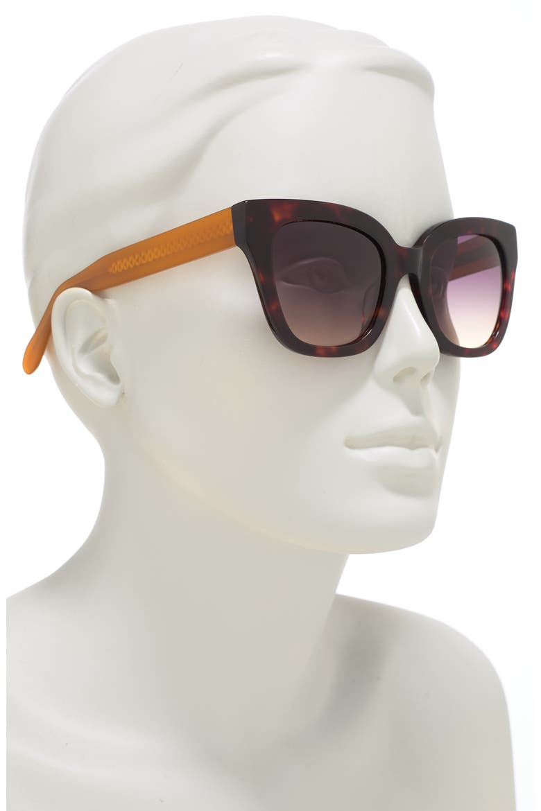 50mm Chunky Square Exposed Quilt Sunglasses, Alternate, color, DARK BROWN DEMI