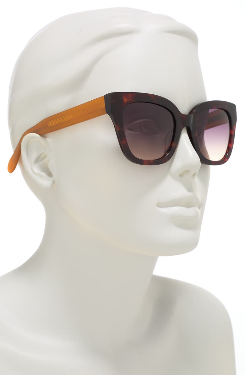 BCBG MAXAZRIA 50mm Chunky Square Exposed Quilt Sunglasses, Alternate, color, Dark Brown Demi