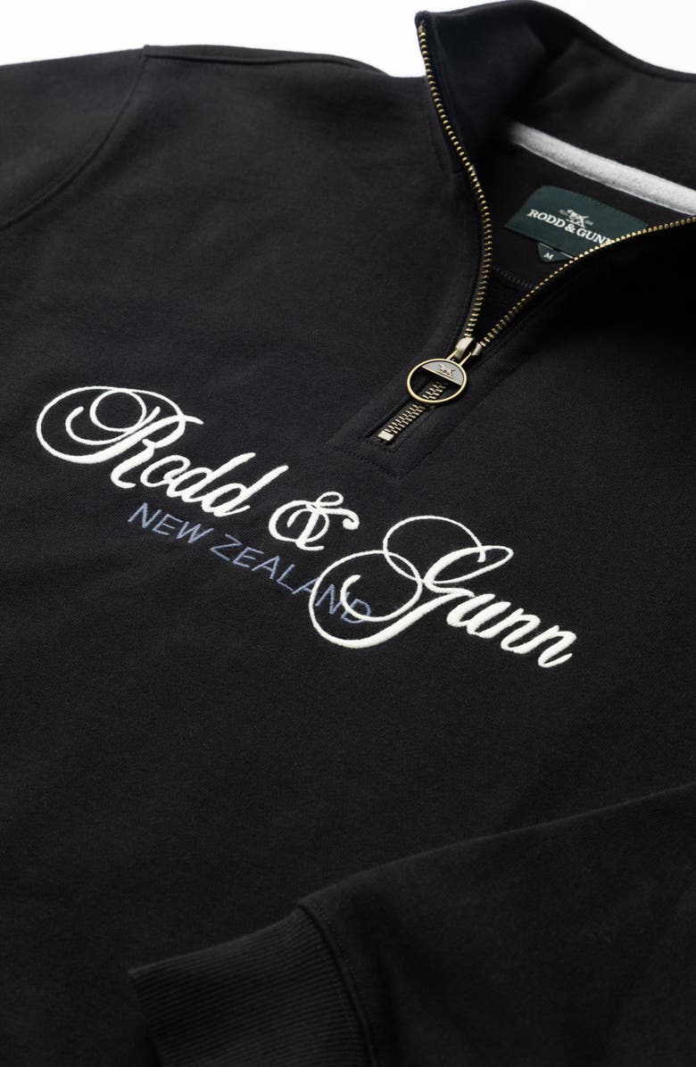 Rodd & Gunn Jubilee Embroidered Logo Cotton French Terry Quarter Zip Pullover, Alternate, color, Onyx
