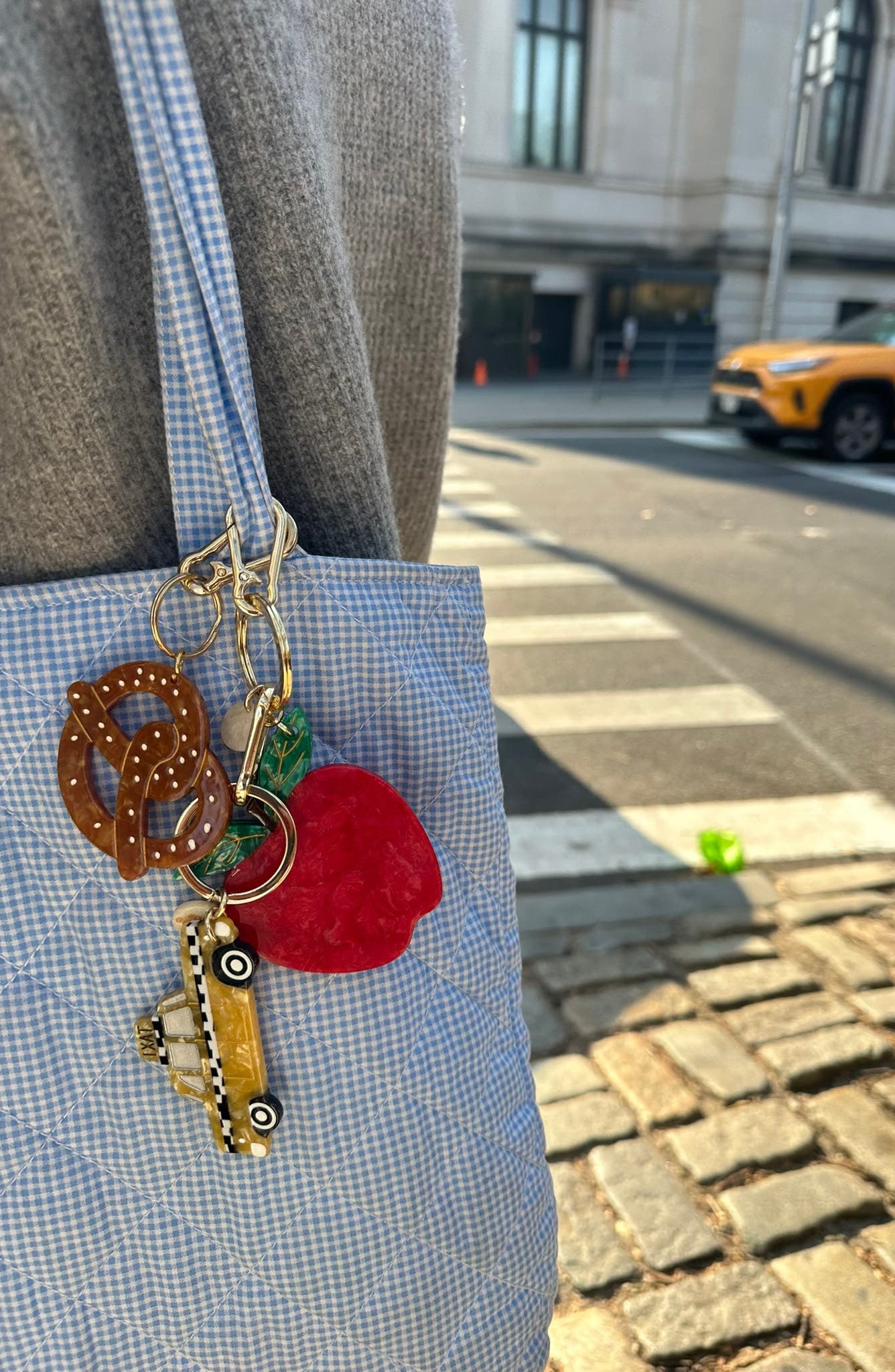 Hand-Painted Pretzel Bag Charm & Keychain, Alternate, color, BROWN