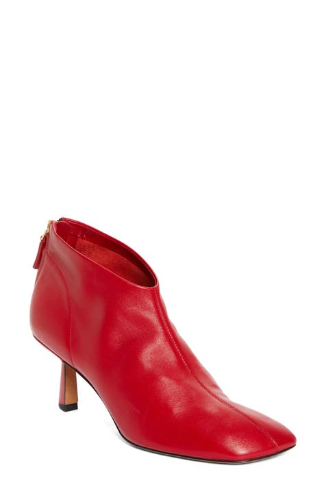 Low fashion heel red boots