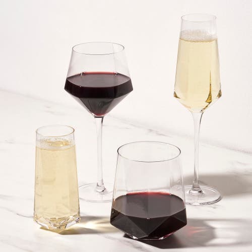 Viski Seneca Crystal Faceted Stemless Champagne Flutes Set Of 2 In Clear