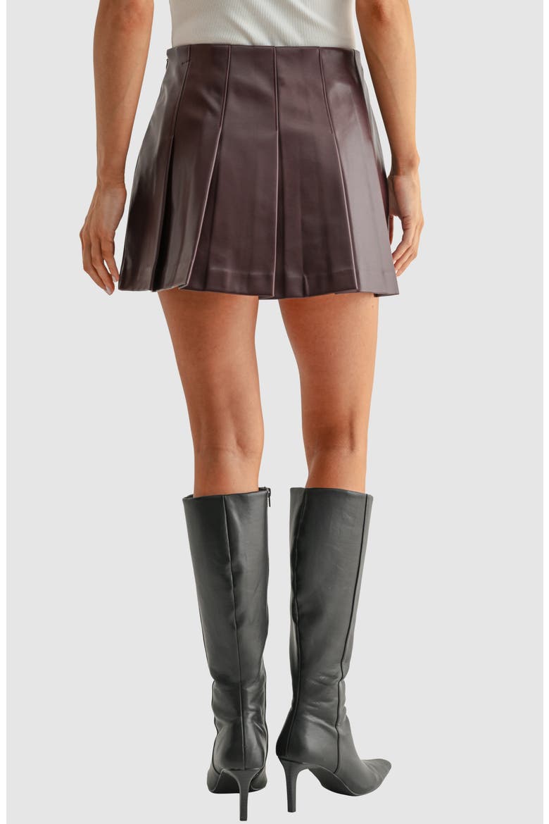 Pleated Faux Leather Miniskirt, Alternate, color, CHERRY BROWN