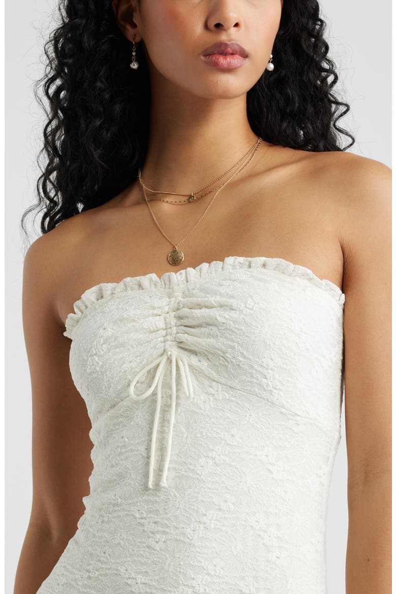 Strapless Lace Asymmetric Hem Dress, Alternate, color, IVORY