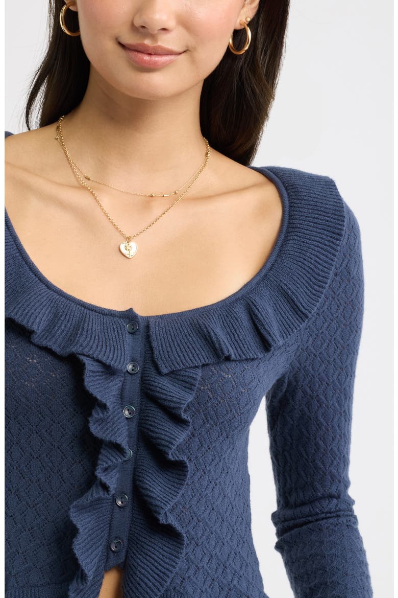 Ruffle Pointelle Cardigan, Alternate, color, NAVY INDIGO