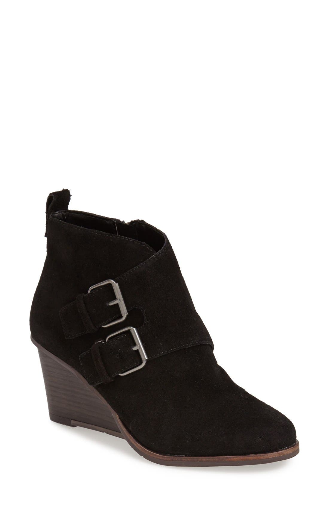 'Fabian' Monk Strap Wedge Bootie, Main, color, BLACK