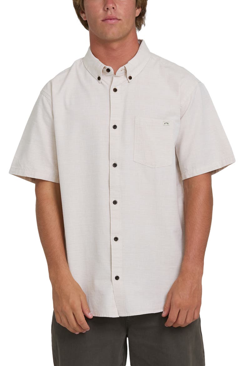 All Day Short Sleeve Slub Cotton Blend Button-Down Shirt, Main, color, KHAKI