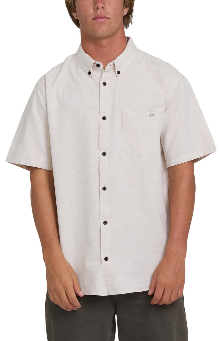 Billabong All Day Short Sleeve Slub Cotton Blend Button-Down Shirt, Main, color, Khaki
