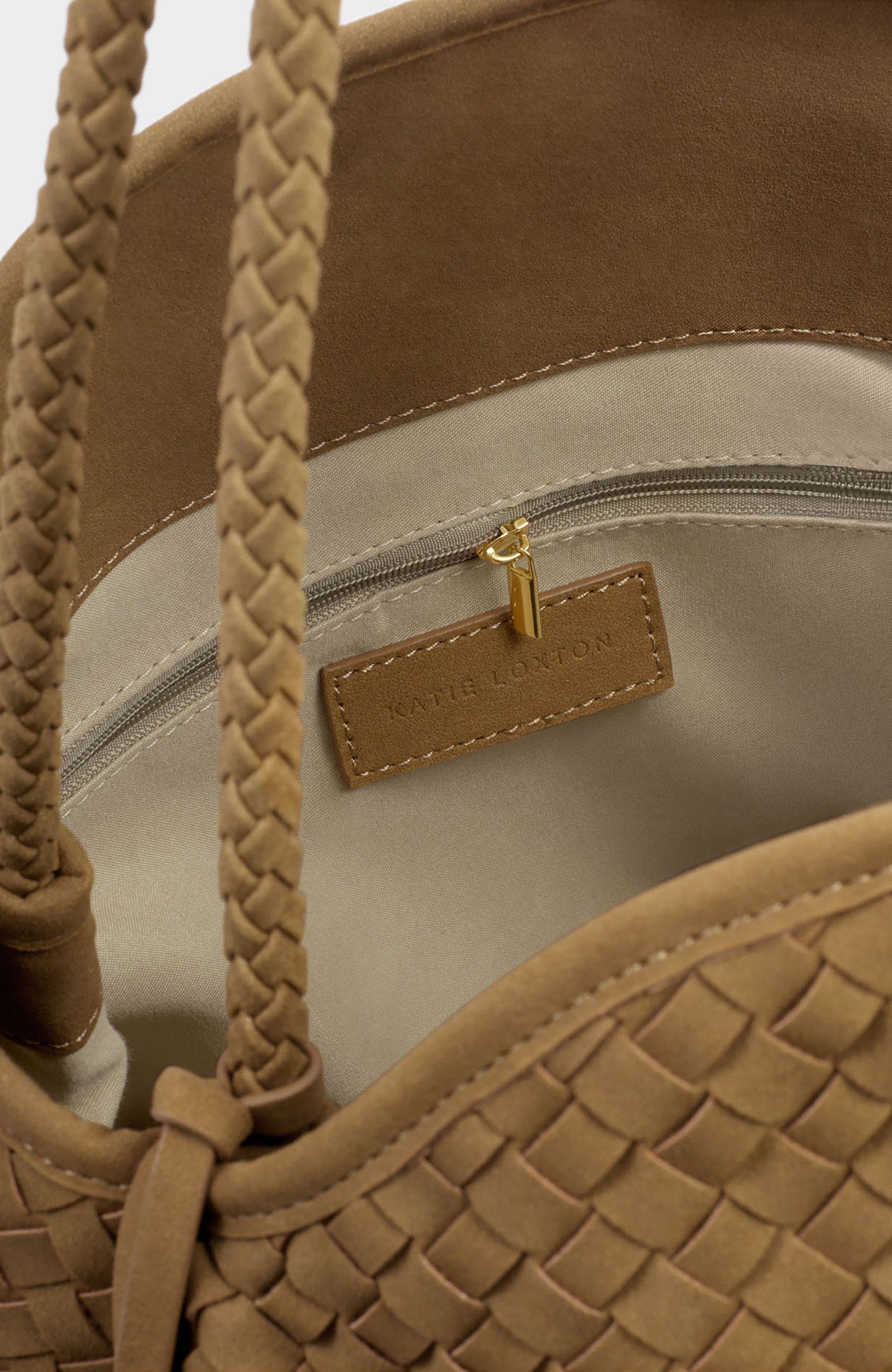 Katie Loxton Nova Hand Woven Large Shoulder Bag, Alternate, color, Light Caramel Suedette