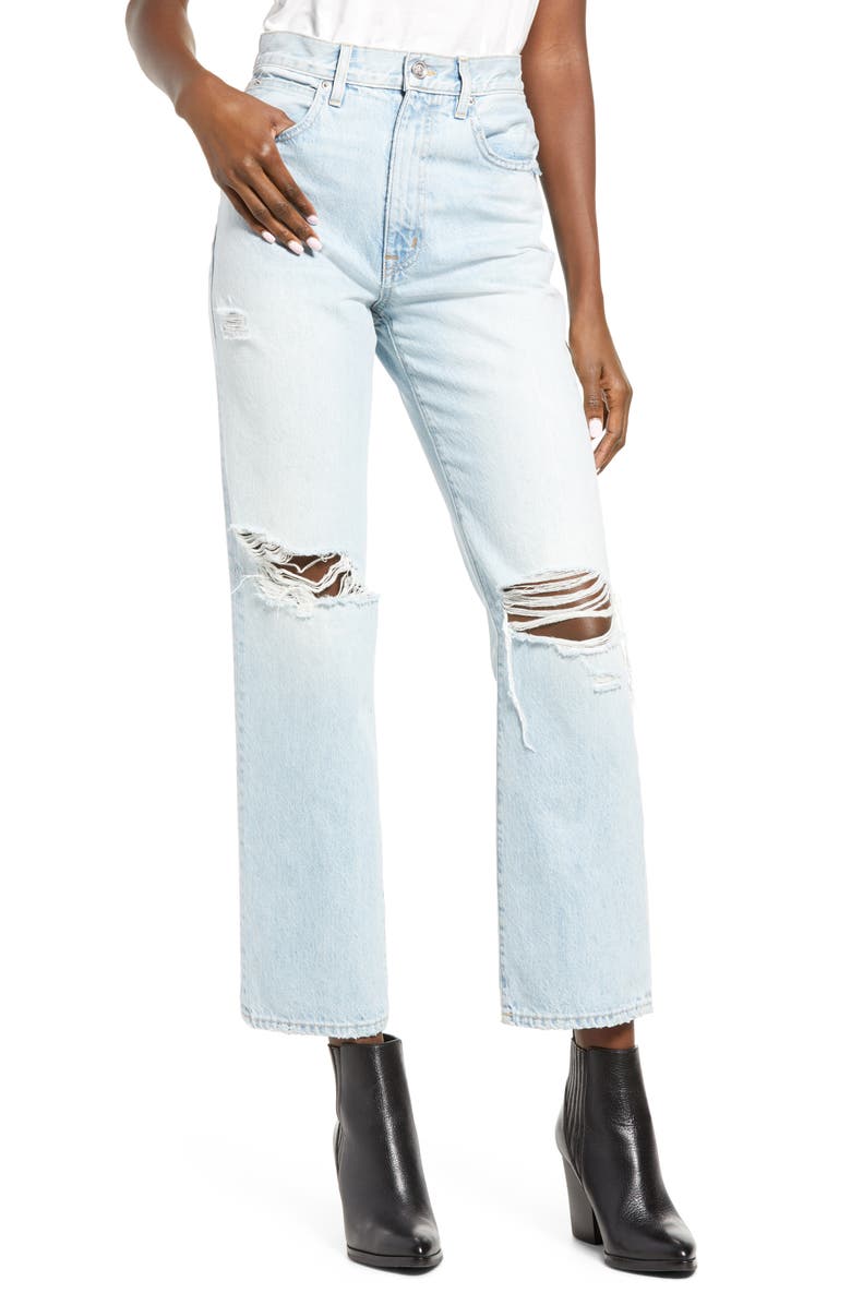 SLVRLAKE London Nonstretch High Waist Ankle Straight Leg Jeans, Main, color, 