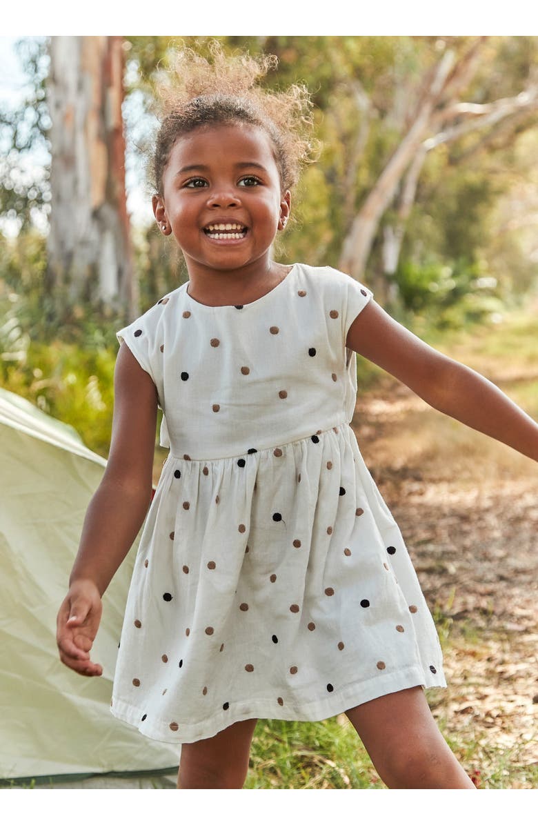 Mayoral Embroidered Polka Dot Dress, Alternate, color, Natural