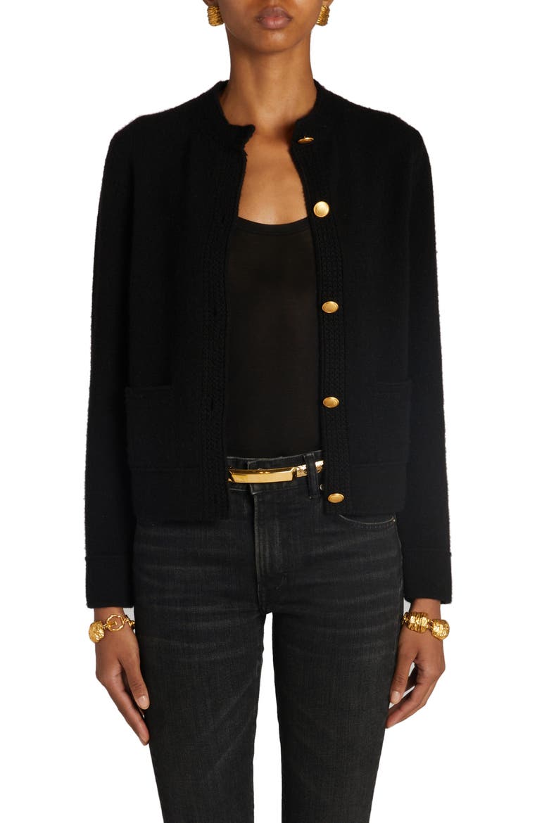 Cashmere Crewneck Cardigan, Main, color, BLACK