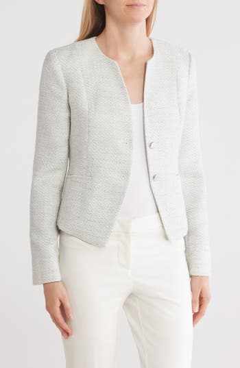 Calvin Klein Bouclé Crop Blazer In Heather Grey Multi