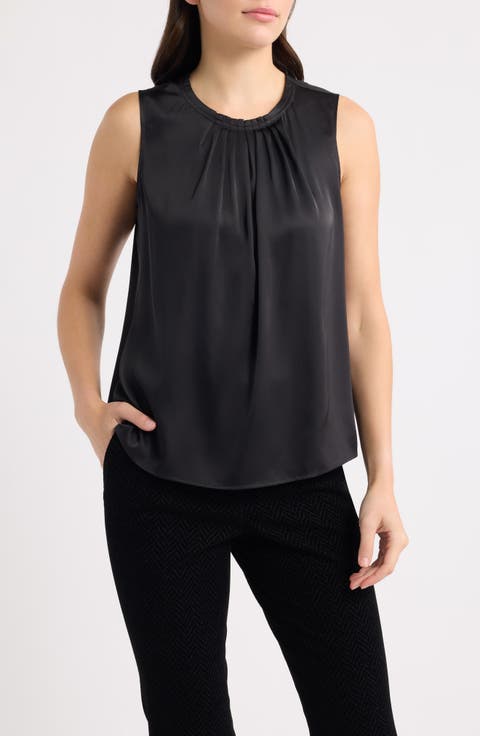Pleated Neck Sleeveless Blouse