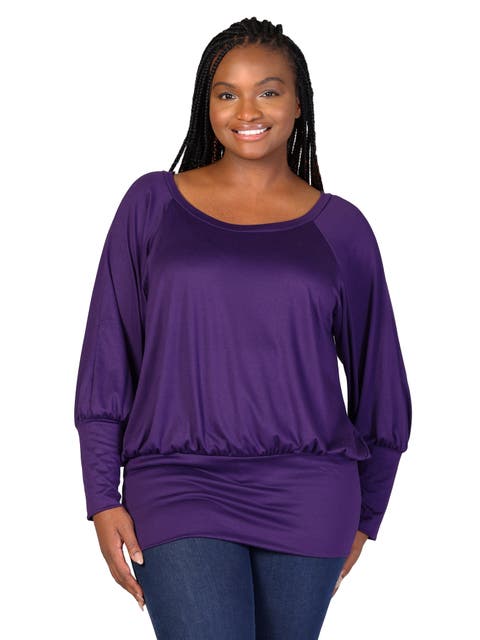 Round Neck Long Blouson Sleeve Banded Bottom Top