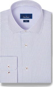 David Donahue Trim Fit Microcheck Cotton Dress Shirt