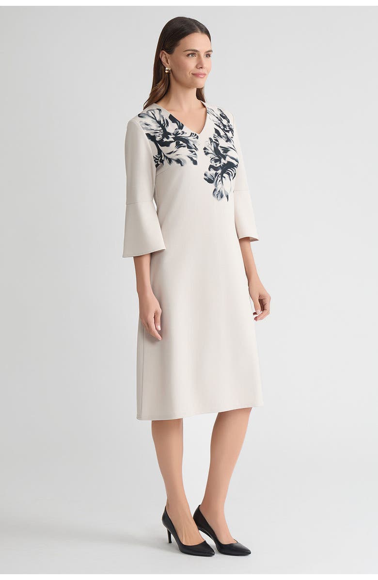 Ming Wang A-Line Floral Printed Stretch Deco Crepe Dress, Alternate, color, Limestone/Black