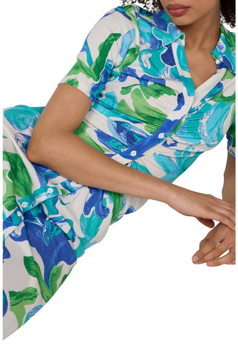 Zoey Floral Short Sleeve Ruched Midi Shirtdress, Alternate, color, COTE IBIZA BLUE