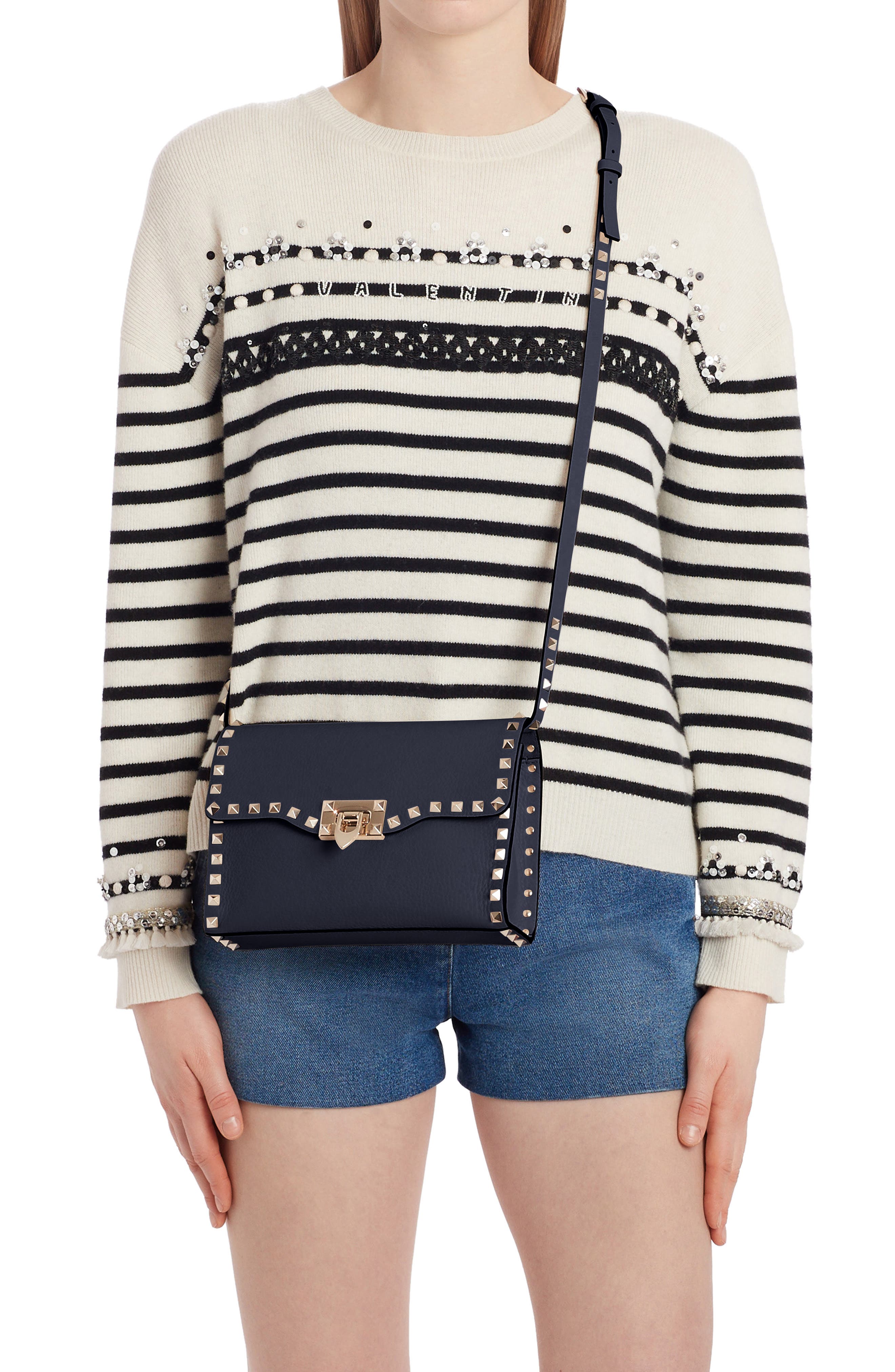 Valentino Garavani Small Rockstud Leather Shoulder Bag, Alternate, color, 