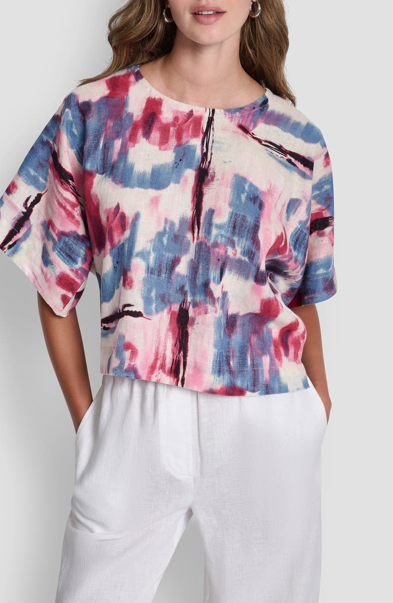 DKNY Drop Shoulder Crop Linen Top, Main, color, Urban Bloom