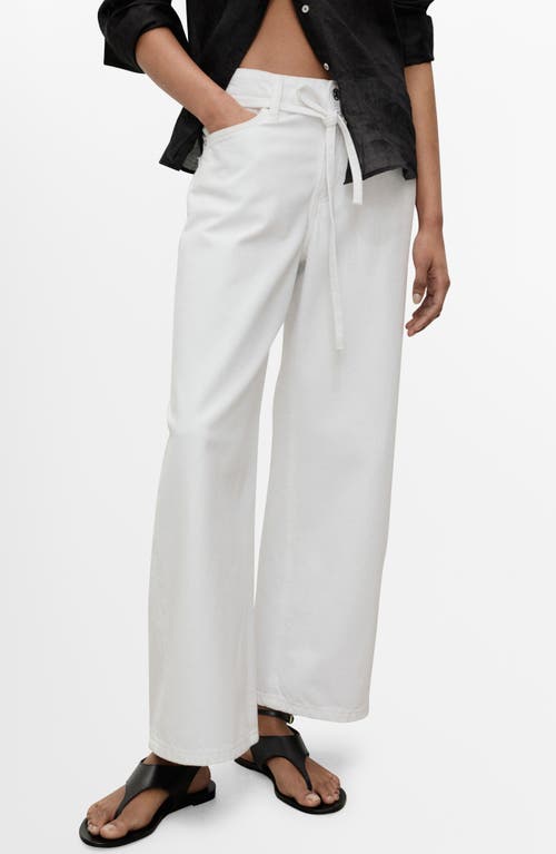 Mango Tie Waist Wide Leg Jeans In White