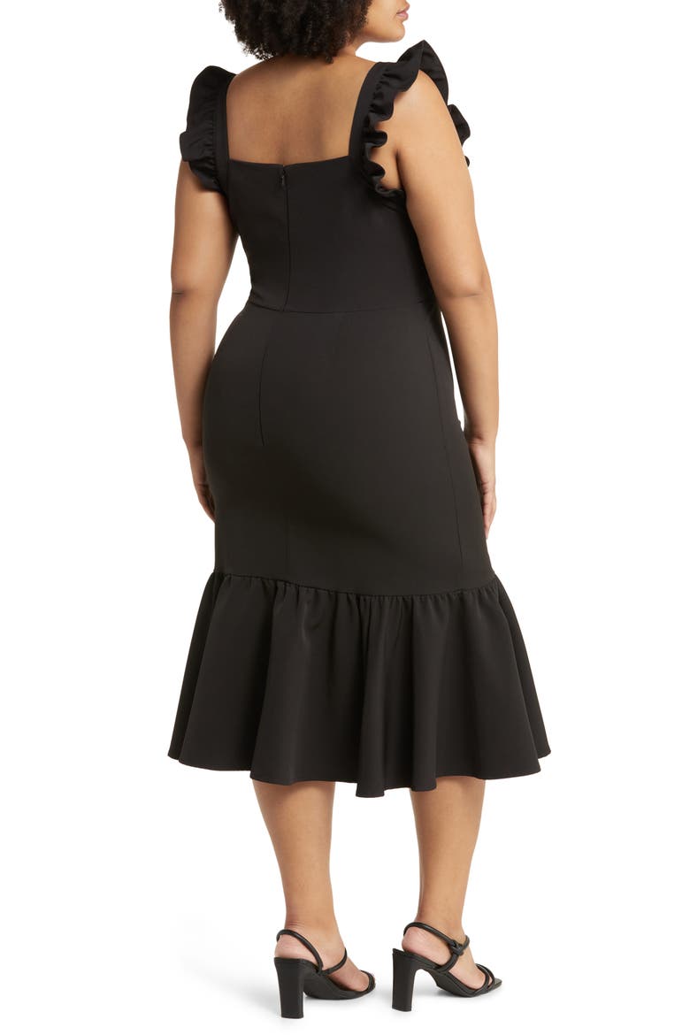Print Ruffle Sleeve Midi Dress, Alternate, color, BLACK