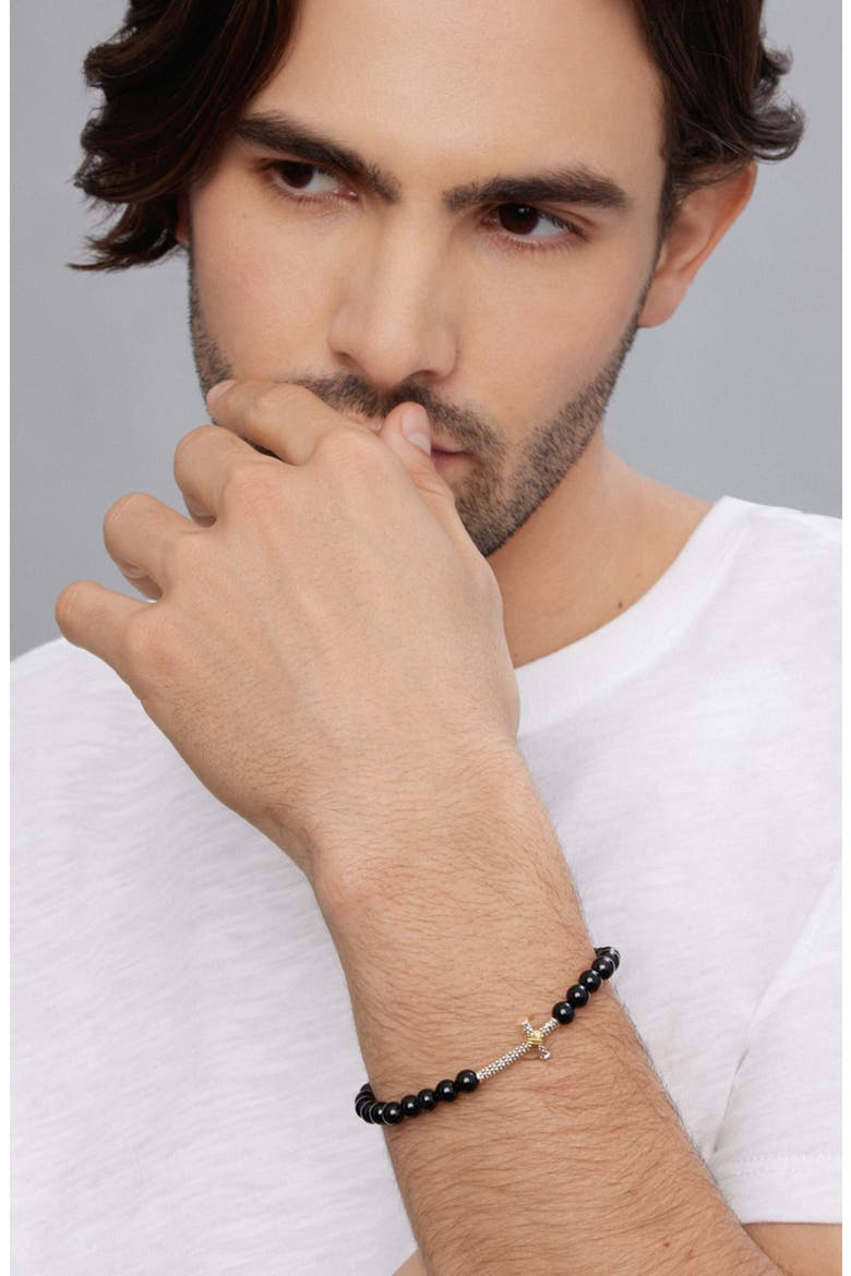 Men's Anthem Cross Onyx Bead Stretch Bracelet, Alternate, color, ONYX